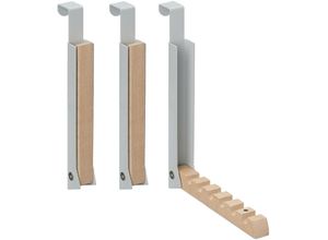 4052025466411 - Relaxdays - 3 x Klapphaken zum Einhängen Türgarderobe für je 6 Kleiderbügel Metall und Holz Haken für 2 cm Türfalz grau