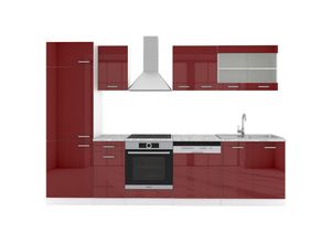 4251421935846 - VICCO KÜCHE R-LINE 300CM KÜCHENZEILE KÜCHENBLOCK EINBAU ROT BORDEAUX HOCHGLANZ