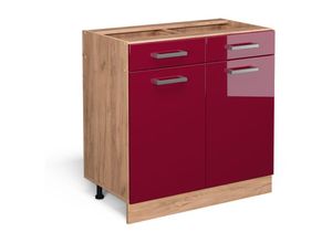 4066731035939 - Schubunterschrank Küchenschrank Küchenzeile R-Line 80 cm Goldkraft Bordeaux