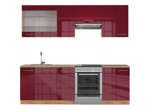 4066731170388 - Küchenzeile Küchenblock Einbauküche Fame-Line Eiche Rot Bordeaux 240 cm modern Küchen Schränke Spülenunterschrank Schubunterschrank Hängeschrank Hängeglasschrank Hochglanz