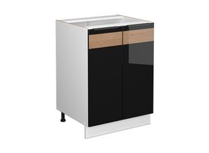 4066731396443 - Küchenunterschrank Fame-Line Schwarz Eiche hochglanz 60 cm  ap Marmor Vicco