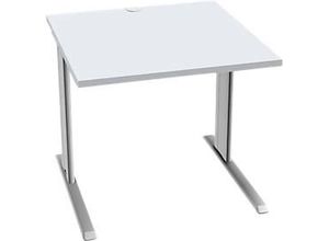 4250510837092 - Pure Schreibtisch PLANOVA BASIC Quadrat C-Fuß B 800 x T 800 x H 717 mm lichtgrau weißaluminium + Kabelkanal