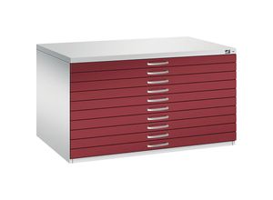 4055404387499 - CP 7200 Planschrank lichtgrau rubinrot 10 Schubladen 1350 x 960 x 760 cm