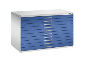 4055404383712 - CP 7100 Planschrank lichtgrau enzianblau 10 Schubladen 1100 x 765 x 760 cm