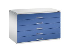 4055404384917 - CP 7100 Planschrank lichtgrau enzianblau 5 Schubladen 1100 x 765 x 760 cm