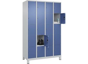 4066681682306 - 5er-Schließfachschrank Classic PLUS 4 Abteile lichtgrau fernblau B 1200 mm 20 Fächer mit Füßen 4066681682306 - 5er-Schließfachschrank Classic PLUS 4 Abteile lichtgrau fernblau B 1200 mm 20 Fächer mit Füßen