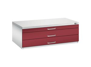 4055404383385 - CP 7100 Planschrank lichtgrau rubinrot 3 Schubladen 1100 x 765 x 420 cm