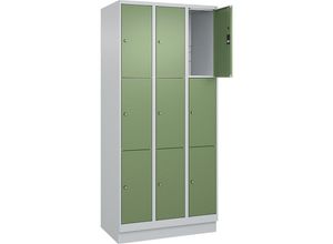 4066681684263 - 3er-Schließfachschrank Classic PLUS 3 Abteile lichtgrau resedagrün B 900 mm 9 Fächer mit Bodensockel 4066681684263 - 3er-Schließfachschrank Classic PLUS 3 Abteile lichtgrau resedagrün B 900 mm 9 Fächer mit Bodensockel
