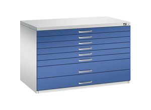 4055404385655 - CP 7100 Planschrank lichtgrau enzianblau 8 Schubladen 1100 x 765 x 760 cm