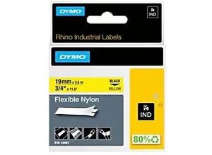 0071701184917 - DYMO Rhino Industrie Nylonetiketten | flexibel | 19 mm x 35 m | schwarz auf gelb | selbstklebendes Schriftband | für  Rhino und LabelManager Beschriftungsgerät