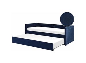 4255664806260 - Tagesbett Marineblau Cord 90 x 200 cm Doppelbett Ausziehbar mit Lattenrost Nieten Jugendbett Modern Glamour Schlafzimmer Wohnzimmer