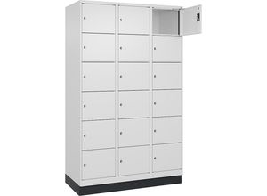 4068192027478 - 6er-Schließfachschrank Evolo PLUS 3 Abteile weiß B 1200 mm 18 Fächer mit Bodensockel Zylinderschloss 4068192027478 - 6er-Schließfachschrank Evolo PLUS 3 Abteile weiß B 1200 mm 18 Fächer mit Bodensockel Zylinderschloss