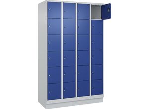 4068192028598 - 6er-Schließfachschrank Evolo PLUS 4 Abteile lichtgrau enzianblau B 1200 mm 24 Fächer mit Bodensockel Zylinderschloss 4068192028598 - 6er-Schließfachschrank Evolo PLUS 4 Abteile lichtgrau enzianblau B 1200 mm 24 Fächer mit Bodensockel Zylinderschloss