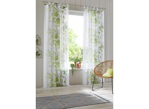 6920192998555 - Gardine HOME AFFAIRE Ina Gr 5 grün Gardinen 265cm Schlaufen 144cm Polyester 2-er Set einseitig floral bedruckt Voile Blumen B144cm H265cm