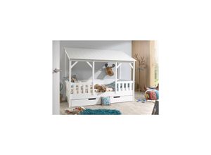 5420070231107 - VIPACK - Hausbett mit 90 x 200 cm Liegefläche und Bettschublade Korpus Weiß lackiert Dach in Weiß 5420070231107 - VIPACK - Hausbett mit 90 x 200 cm Liegefläche und Bettschublade Korpus Weiß lackiert Dach in Weiß