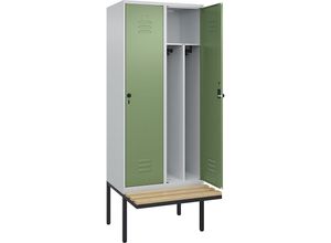 4066681741003 - Schwarz-Weiß-Spind Classic PLUS Sitzbank schmal 2 Abteile Trennwand verkürzt lichtgrau resedagrün B 800 mm Sicherheits-Drehriegel auskragend Buche-Hartholz 4066681741003 - Schwarz-Weiß-Spind Classic PLUS Sitzbank schmal 2 Abteile Trennwand verkürzt lichtgrau resedagrün B 800 mm Sicherheits-Drehriegel auskragend Buche-Hartholz