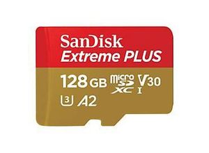 0619659188986 - SanDisk Extreme PLUS - Flash-Speicherkarte (microSDXC-an-SD-Adapter inbegriffen) - 128 GB - A2   Video Class V30   UHS-I U3   Class10 - microSDXC UHS-I