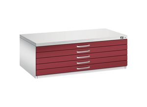 4055404382258 - Planschrank aus Stahl für Formate bis DIN A1 5 Schubladen lichtgrau rot