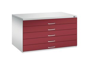 4055404388656 - CP 7200 Planschrank lichtgrau rubinrot 5 Schubladen 1350 x 960 x 760 cm