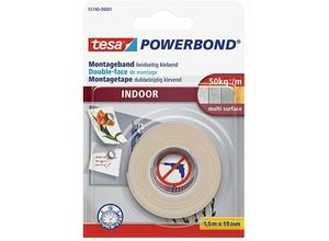 4042448843388 - tesa Montageband POWERBOND Indoor 55740 doppelseitiges Klebeband weiß 190 mm x 15 m 1 Rolle