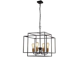 5053423158518 - Searchlight Lighting - Searchlight crate - 4 Light Black Frame Cage Deckenanhänger mit Bronze Lampenfassungen