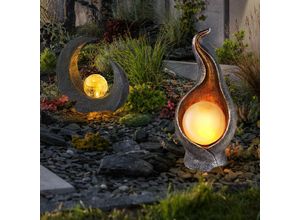 9007371472925 - - Solarleuchte Mond braun-schwarz Außenleuchte Solar Skulptur Solarlampe Flamme gold silber Leuchtkugel led Leuchtmittel 2er Set