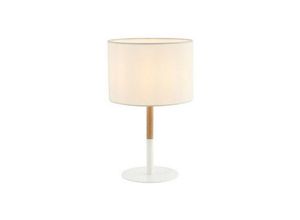 5213010014164 - Larissa Lighting - Vretsia Tischlampe E14 Max 40W Eisen Holz Stoff Matterial White Class Ein- Ausschalter