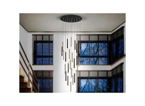 8435435331191 - Schuller Lighting - Schuller Varas Cluster Drop Ultra Slim 14 Light Dimmable Suspension 3 Meter Max Hängeleuchte Gold & Mattschwarz mit Fernbedienung