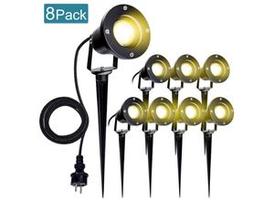 9784297942502 - 8X led Gartenstrahler Gartenleuchte Warmweiss led Gartenbeleuchtung IP65 4W GU10 Mit Erdspiess Stecker Aussen Wiese fürAussenGartenWiese