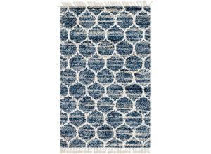 4251792183785 - Hochflor-Teppich MYFLAIR MÖBEL & ACCESSOIRES Top Shag Teppiche Gr B L 152 cm x 244 cm 32 mm 1 St blau (blau elfenbeinfarben) Fransenteppich Esszimmerteppiche gewebt melierte Optik weich & kuschelig mit Fransen