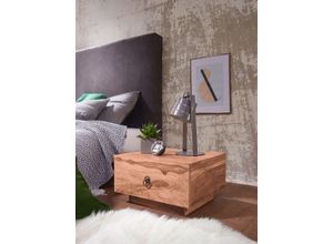 4250950233584 - WOHNLING Nachttisch Massiv-Holz Akazie Design Nacht-Kommode 25 cm hoch mit Schublade Nachtschrank Na