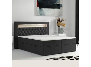 4262413690100 - Boxspringbett DENVER mit LED und Bettkasten 180 x 200 cm Webstoff Schwarz Bett Bettkasten