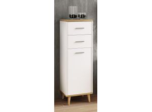 4051814417672 - Holz Highboard schmal Kommode Drehtüren Schublade Lindas (Farbe Weiß   Honig-Eiche)