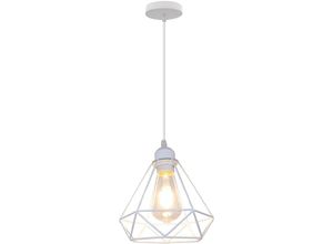 6033797090989 - Axhup - Pendelleuchte 1 Flammig Hängelampe im Industri Stil Kronleuchter mit Ø20cm Diamant Käfig für Wohnzimmer Schlafzimmer Esszimmer (Weiß) 1PCS