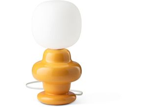 4255596706751 - Licht-erlebnisse - Tischleuchte Keramik Glas 35 cm Gelb Weiß E14 Retro Keramiklampe