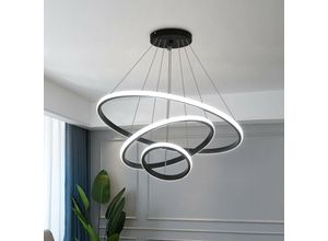 0788341954595 - Moderne LED-Hängeleuchte Aluminium LED-Lampe 76W in Kreisform mit 3 Ringen Höhenverstellbarer Hängelampe Dimmbar 3000K 4500K 6500K Schwarz - Goeco