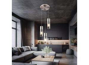 9007371514199 - - Hängeleuchte Rauchglas 3 Flammig Pendelleuchte nickelfarben Esszimmerleuchte Glas Metall 3x E27 Fassungen DxH 30x150 cm 9007371514199 - - Hängeleuchte Rauchglas 3 Flammig Pendelleuchte nickelfarben Esszimmerleuchte Glas Metall 3x E27 Fassungen DxH 30x150 cm
