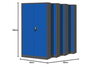 5902560334401 - 4er Set Aktenschrank C001H Büroschrank Metallschrank Stahlschrank Werkzeugschrank Stahlblech Pulverbeschichtet Flügeltürschrank Abschließbar 195 cm x