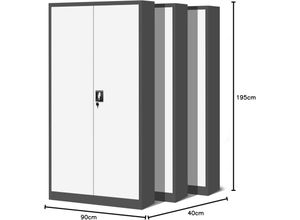 5902560333732 - 3er Set Aktenschrank C001H Büroschrank Metallschrank Stahlschrank Werkzeugschrank Stahlblech Pulverbeschichtet Flügeltürschrank Abschließbar 195 cm x