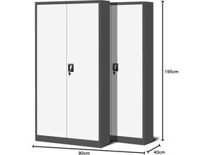 5902560333701 - 2er Set Aktenschrank C001H Büroschrank Metallschrank Stahlschrank Werkzeugschrank Stahlblech Pulverbeschichtet Flügeltürschrank Abschließbar 195 cm x