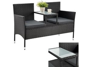 4260565521556 - Polyrattan Gartenbank Monaco - 2-Sitzer Bank mit Tisch & Kissen - 133 × 63 × 84 cm - Rattan Sitzbank wetterfest Garten Balkon – schwarz - Juskys