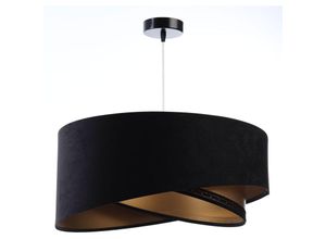 4255596668998 - Licht-erlebnisse - Pendelleuchte Stoff Metall E27 d 50 cm h max 102 cm in Schwarz Gold rund Modern Hängelampe