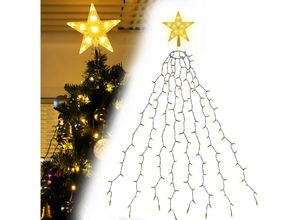 4260665442232 - 2m Weihnachtsbaum Lichterkette led mit Weihnachtsbaumspitze Stern 8 Girlanden und 1 Sternspitze 9 Beleuchtungsmodi und Memory-Funktion