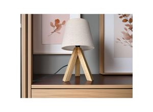 4262442798709 - Meinewunschleuchte - Kleine Tischlampe mit Dreibein aus Holz Stoffschirm Creme Weiß Höhe 27cm