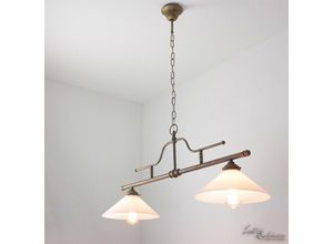 4251254243934 - Licht-erlebnisse - Elegante Pendelleuchte Messing Glas stilvoll in Bronze antik Handarbeit Premium Billardlampe Esstisch - Bronze Antik matt Weiß 4251254243934 - Licht-erlebnisse - Elegante Pendelleuchte Messing Glas stilvoll in Bronze antik Handarbeit Premium Billardlampe Esstisch - Bronze Antik matt Weiß