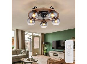 9007371488209 - Deckenventilator mit Fernbedienung Deckenleuchte Holz Ventilator Ventilatorlampe Retro Rauchglas Metall Glas 5x E27 DxH 55x215 cm 9007371488209 - Deckenventilator mit Fernbedienung Deckenleuchte Holz Ventilator Ventilatorlampe Retro Rauchglas Metall Glas 5x E27 DxH 55x215 cm
