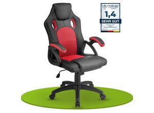 4260304763186 - - Racing Schreibtischstuhl Montreal - ergonomisch höhenverstellbar & gepolstert bis 120 kg - Bürostuhl Drehstuhl pc Gaming Stuhl - rot