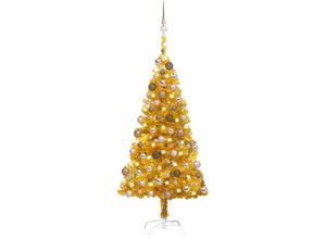 8720286496909 - Bonnevie - Künstlicher WeihnachtsbaumKunstbaum mit LEDs & Kugeln Golden 120 cm pet vidaXL