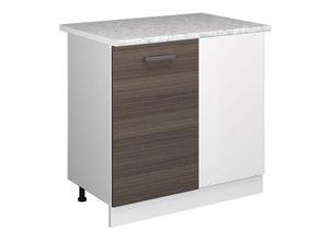 4066731044993 - Eckunterschrank Küchenschrank Küchenzeile R-Line 86 cm Weiß Edelgrau Tür Arbeitsplatte