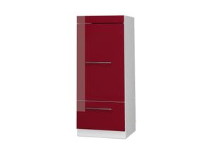 4066731196159 - Mikrowellenumbauschrank Küchenschrank Küchenmöbel Fame-Line Weiß Bordeaux Rot 60 cm modern Hochglanz Küche Einbauküche Blende Hochschrank Schublade Mikrowelle Backofen Küchenzeile